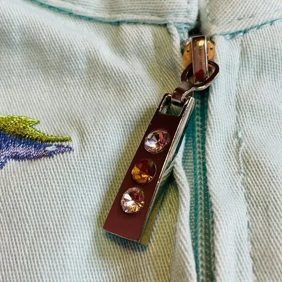 Quacker Factory Aqua Blue Floral Multicolor Embroidery Mock Neck Jacket Women 1X - Picture 9 of 14